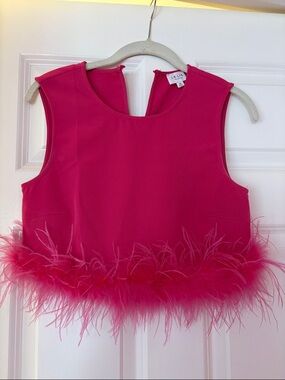 Le Lis Hot Pink Feather Trim Sleeveless Top